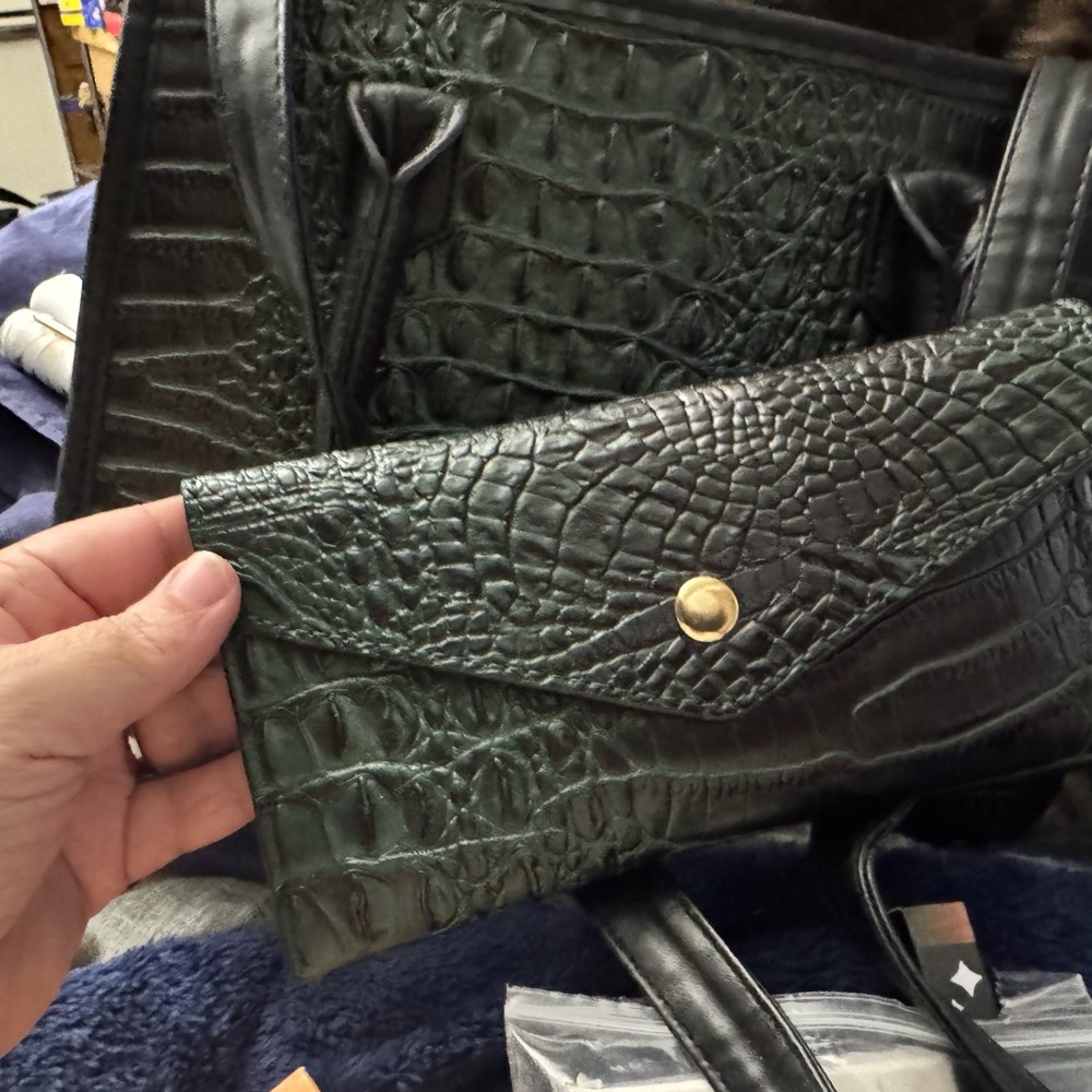 Green Crocodile-Embossed Women's Bag Set